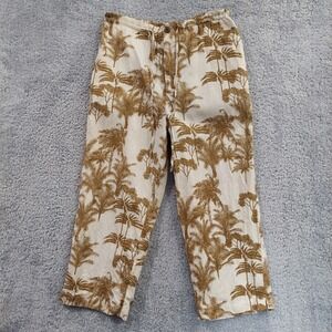 Jamaica Bay Cropped Pants Women's Size Small 100%‎ Linen Palm Trees Tan Brown